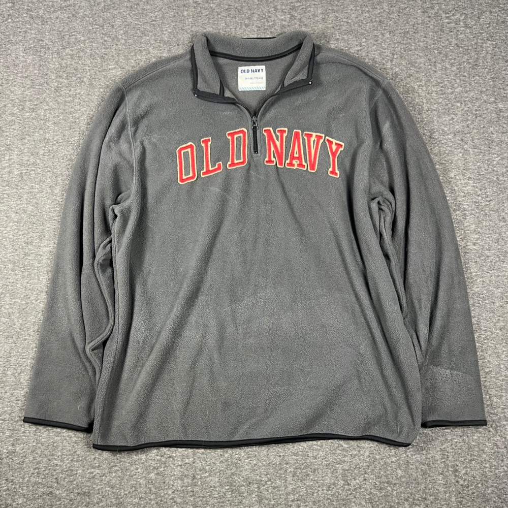Vintage Y2K Old Navy Fleece Quarter Zip Pullover Mens XXL Gray Spellout